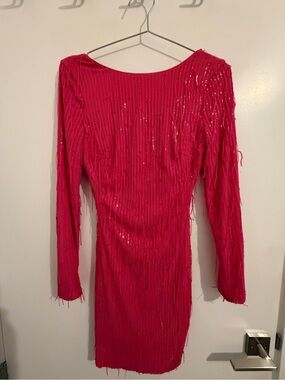 Dress the Population Hot Pink Long Sleeve Sequin Sheath Dress